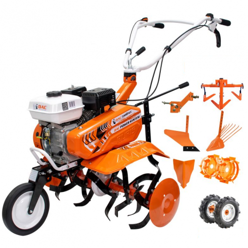 Motosapa Ruris DAC 7000ACC3- 7CP(roti cauciuc 4.00-8+rarita+plug+adaptor+dispozitiv scos cartofi+roti metalice 400 fara manicot+cultivator